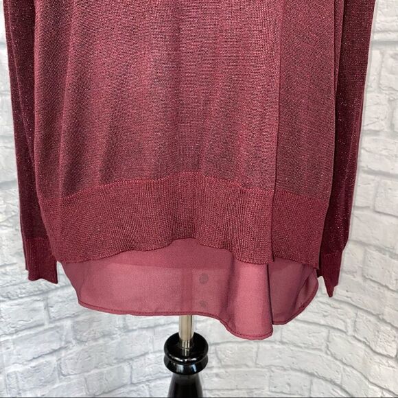 Joseph A crewneck Longsleeve shimmer top w/sheer lining flare back L - Picture 2 of 9